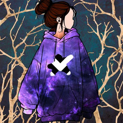 realistic girl with a oversized sweatshirt on and a bun