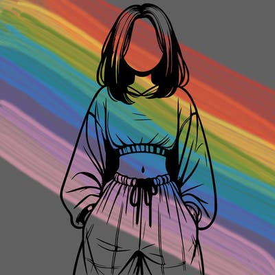 realistic girl faceless with baggy pants and a crop top