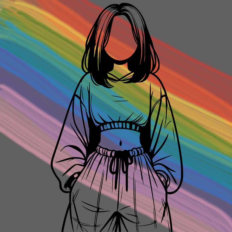 realistic girl faceless with baggy pants and a crop top