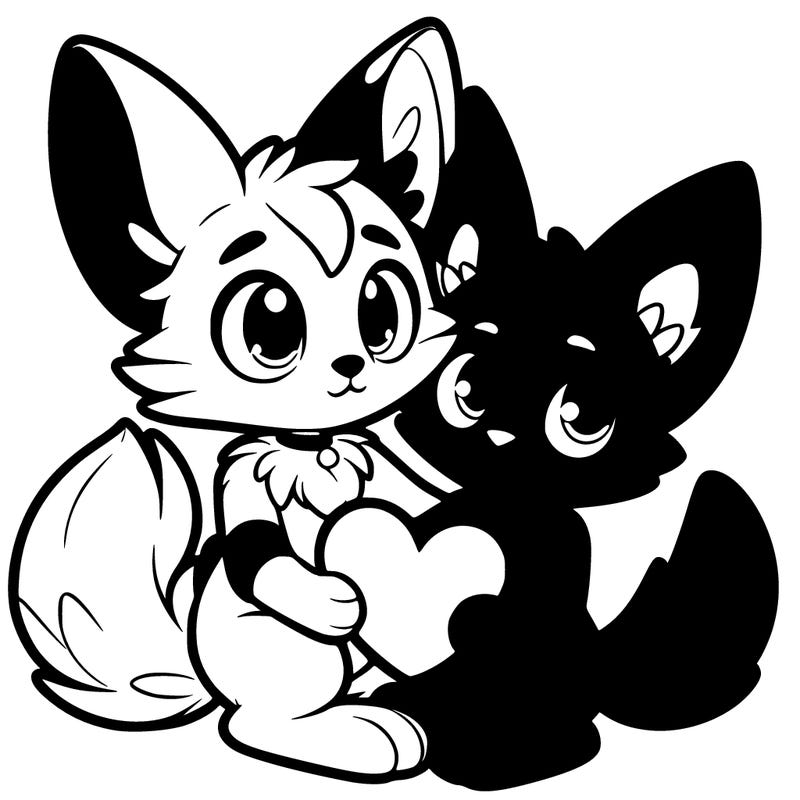 cinnamoroll and chococat hugging a heart