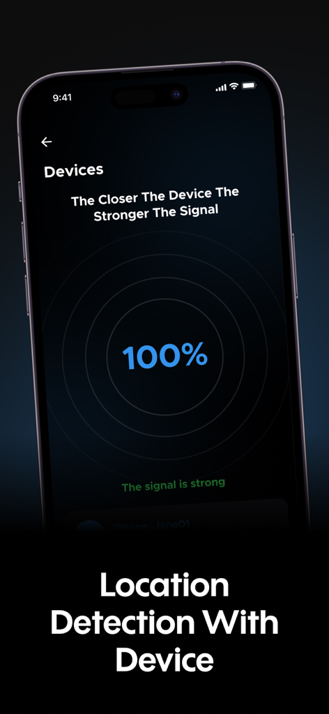 Locary - Find Family Location - Locary app screen displaying device signal strength for precise location tracking.