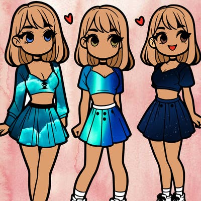 a girl in a crop top and skirt