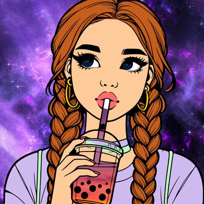 realistic girl with braided hair drinking boba