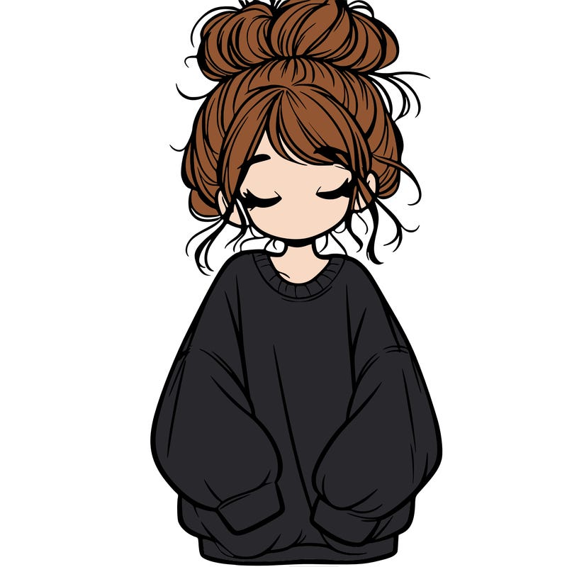 girl with baggy sweatshirt and messy bun