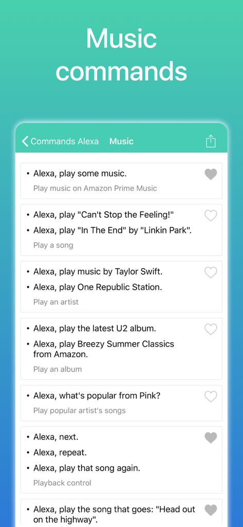 Commands for Alexaアプリで音楽を再生し、再生を制御するためのAlexaの音声コマンドのリスト