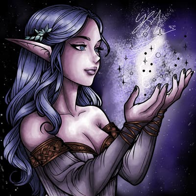 realistic elf girl doing magic