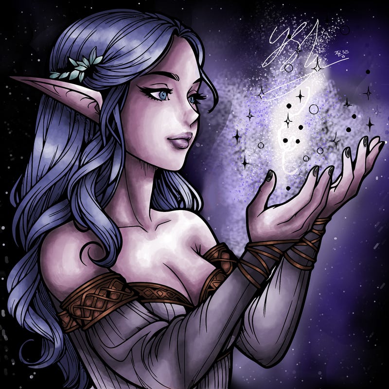 realistic elf girl doing magic