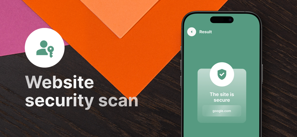 iPhone-Bildschirm, der ein erfolgreiches Ergebnis des Website-Sicherheits-Scans in der Device Armor Protectiva App zeigt