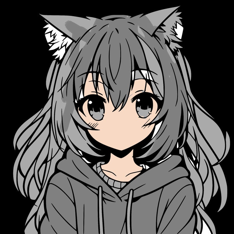 anime girl with cat ears wearing a hoodie
