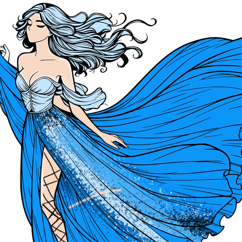 realistic woman in dress flowing the the wind