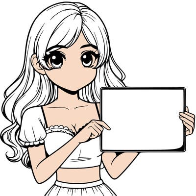 realistic pretty girl holding blank sign