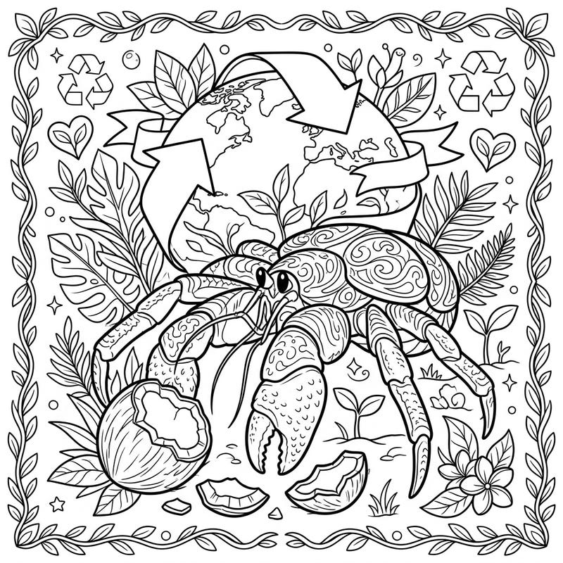 Dive into an eco-friendly adventure with this captivating coloring page featuring a majestic coconut crab. Celebrate Earth Day by bringing vibrant life to this unique creature and its environmental surroundings.