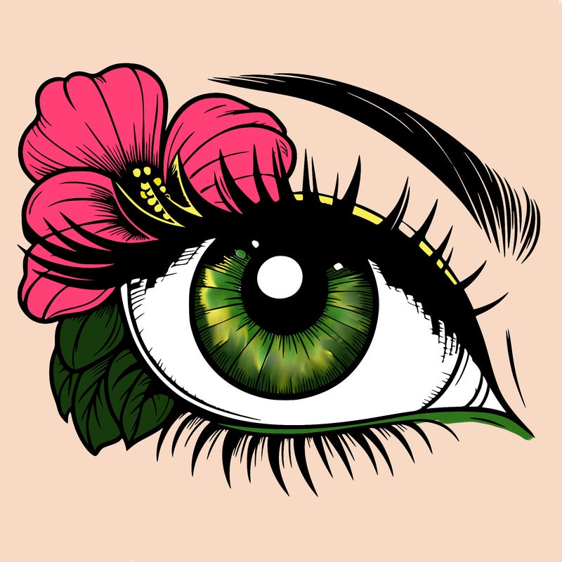 realistic eye with flower
