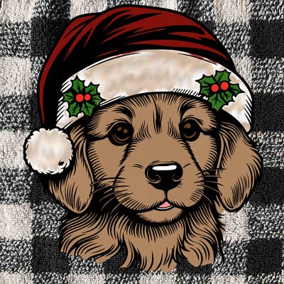 realistic dog wearing a santa hat