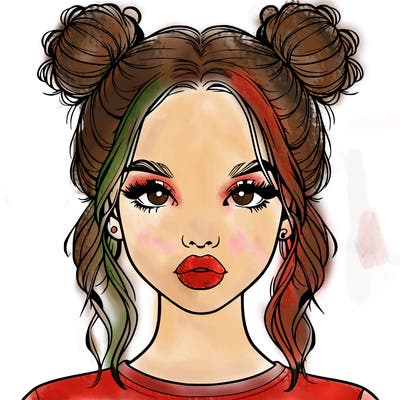 realistic girl with two buns in hair and lips