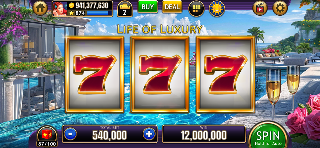 Wild Triple 777 Slots Casino - Wild Triple 777 Slots Casino gameplay showing a big win with triple sevens in a luxury resort theme