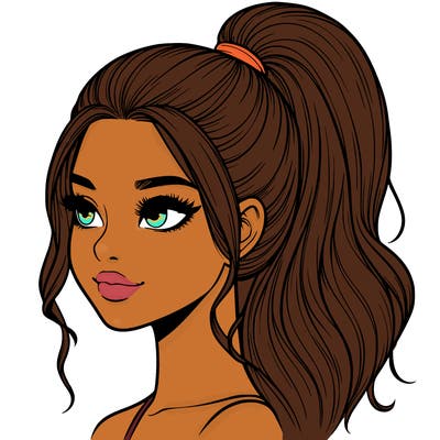 realistic girl with a high ponytail