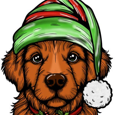 realistic dog with a christmas hat