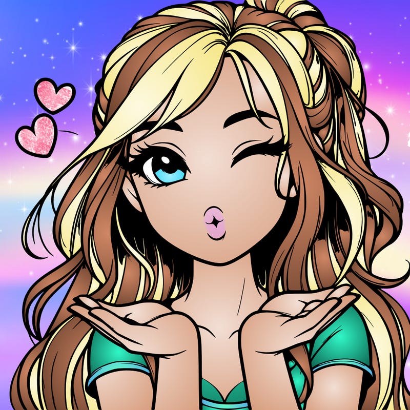 realistic girl winking and blowing a kiss while making heart hands