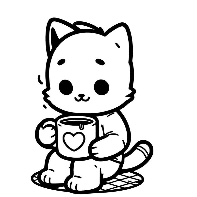 a human cat drinking out a heart mug!!!