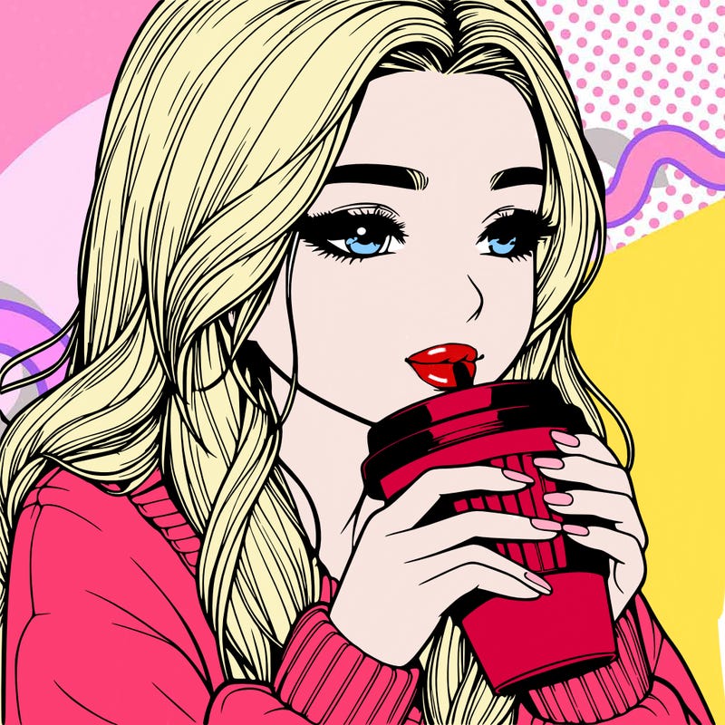 realistic girl drinking coffee