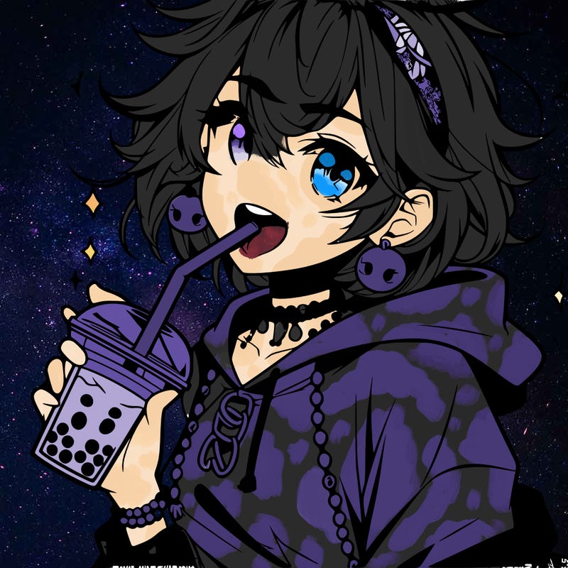 hot baddie anime girl drinking boba and biting the straw