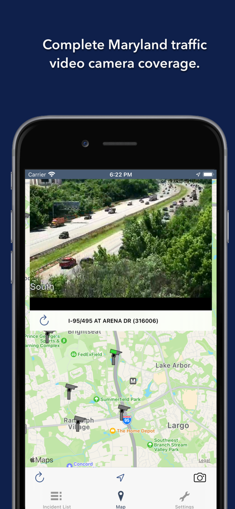 Maryland Roads Traffic - Live Maryland traffic camera feed and map display