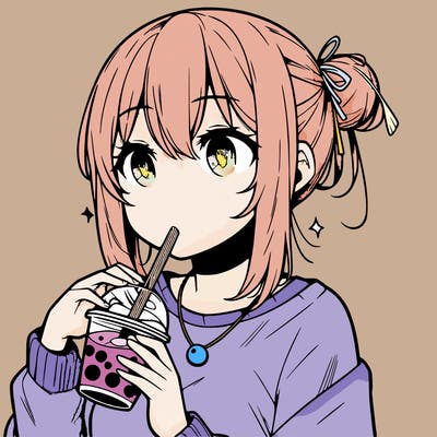 manga character drinking boba
