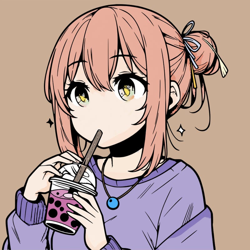 manga character drinking boba