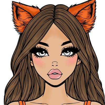 realistic girl with fox ears and realistic lips