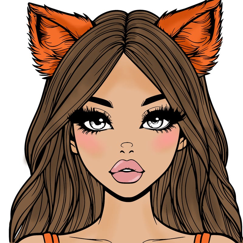 realistic girl with fox ears and realistic lips