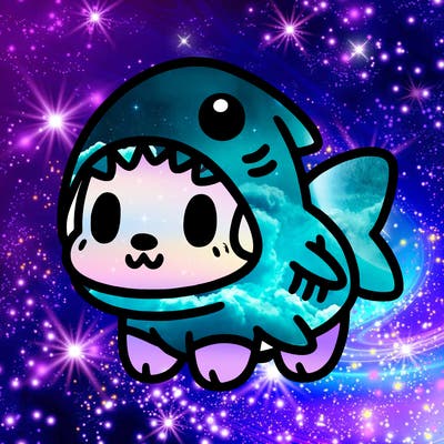 cute dog wearing a shark costume