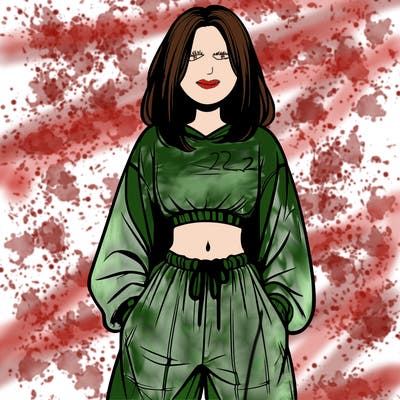 realistic girl faceless with baggy pants and a crop top