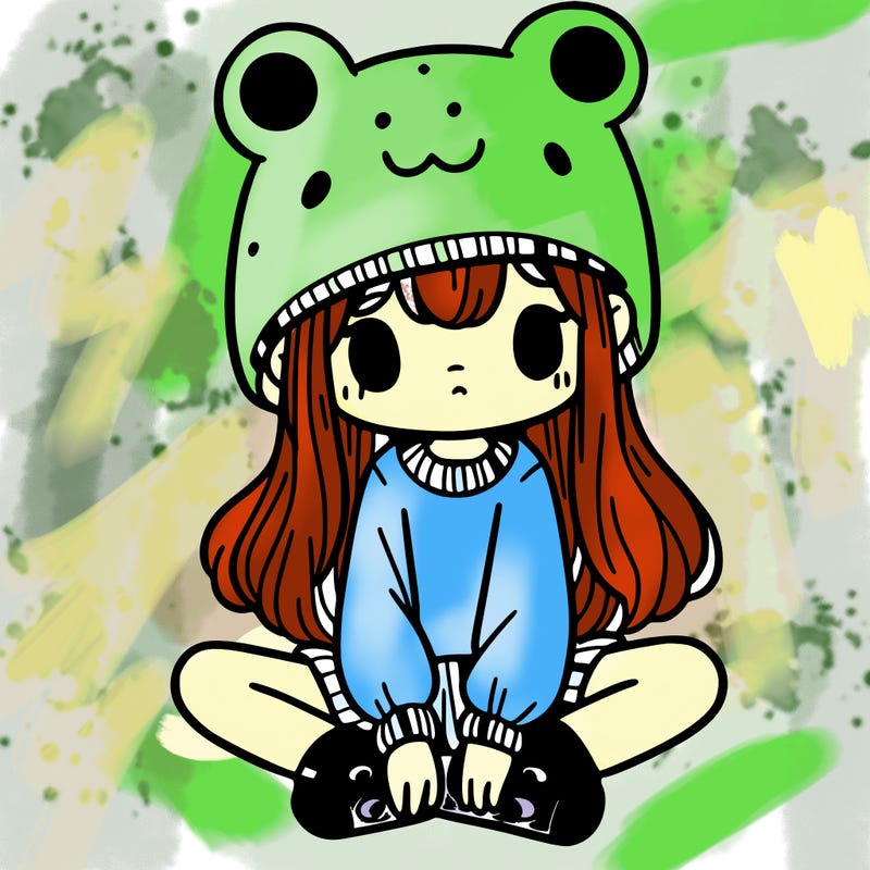 a girl wearing a frog hat and some frog socks