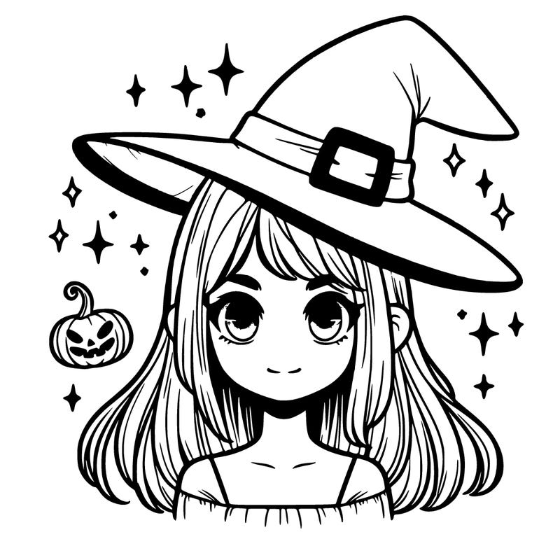 realistic girl with straight hair and witch hat