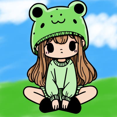 a girl wearing a frog hat and some frog socks