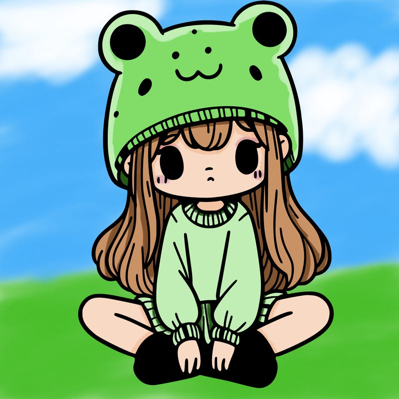 a girl wearing a frog hat and some frog socks