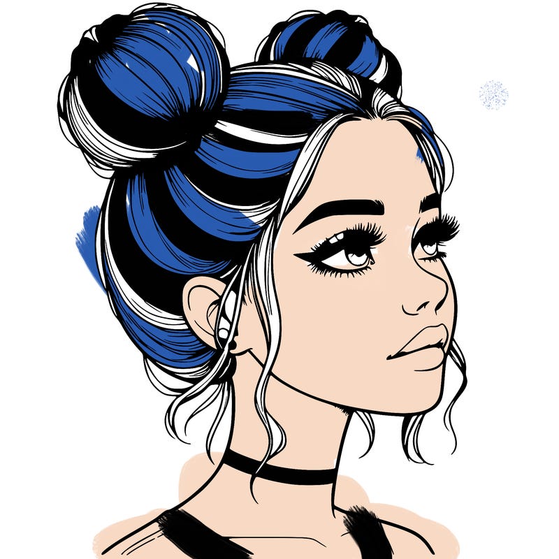 realistic girl with buns on the top of her head