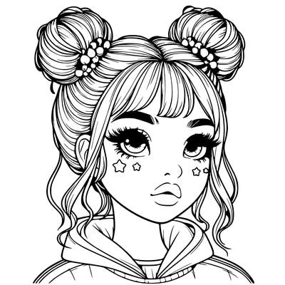realistic girl with space buns