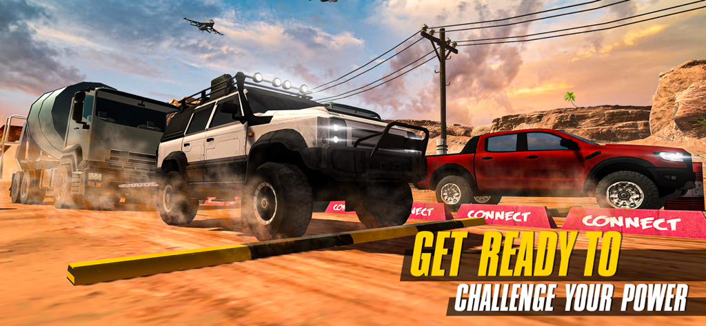 Drag Racing - Tow Truck Games - Heavy duty trucks and SUVs on a dirt track for a power challenge in a pulling simulation game