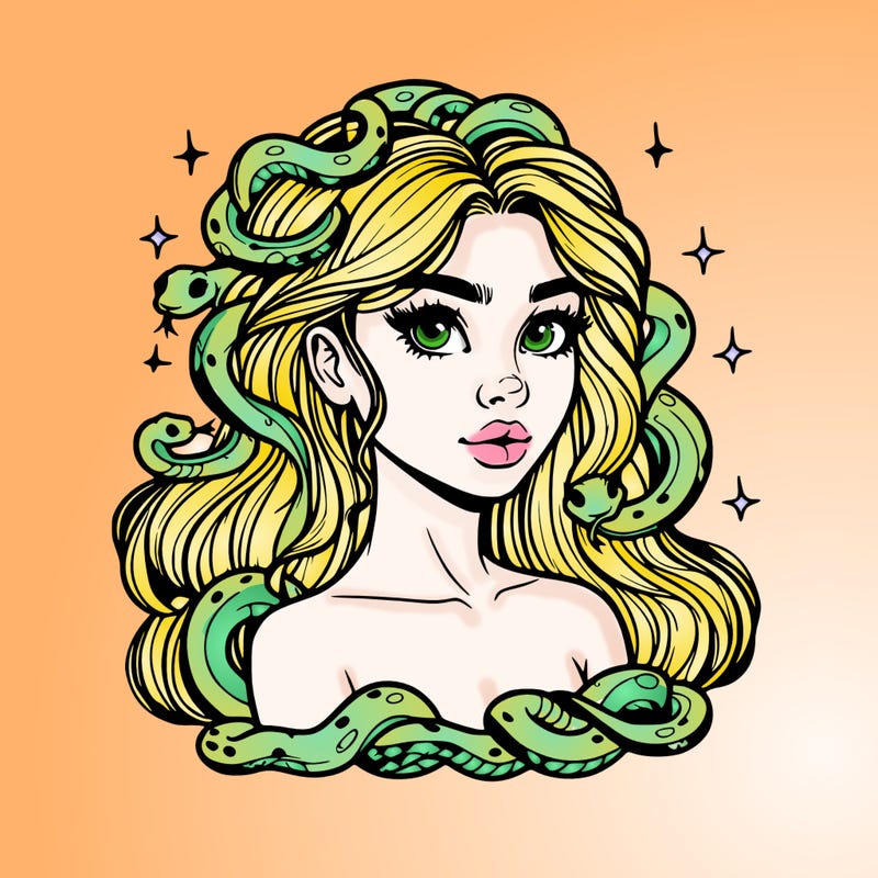 realistic girl with snakes as hair