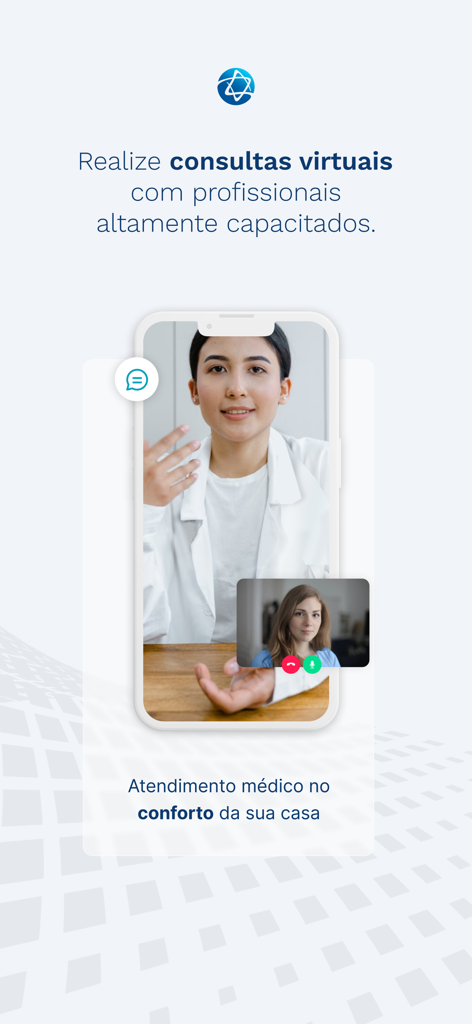 Meu Einstein - Meu Einstein app screen demonstrating a virtual medical consultation with a professional via video call.