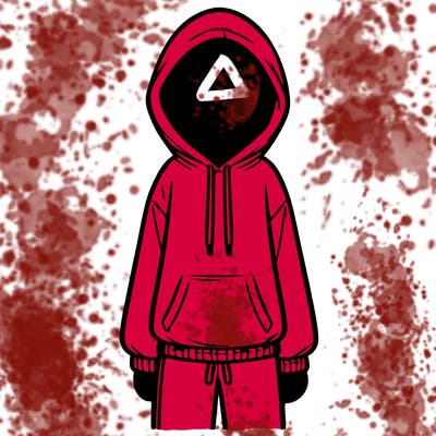 faceless girl in a tracksuit with a hood on and no hair