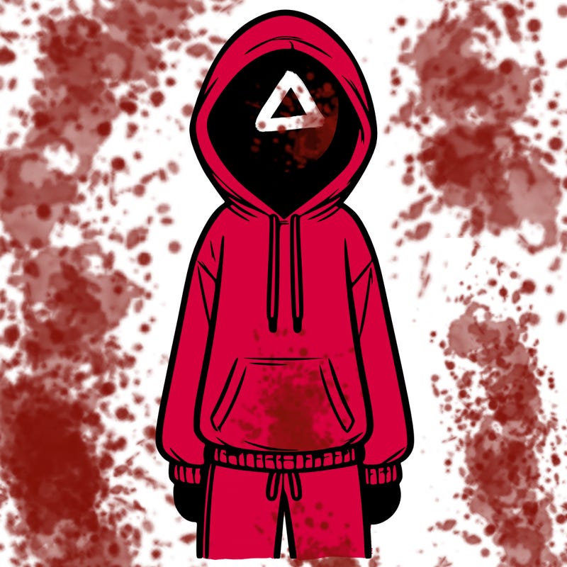 faceless girl in a tracksuit with a hood on and no hair