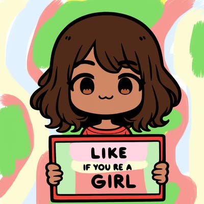 a cute girl holding a sign that says like if you’re a girl