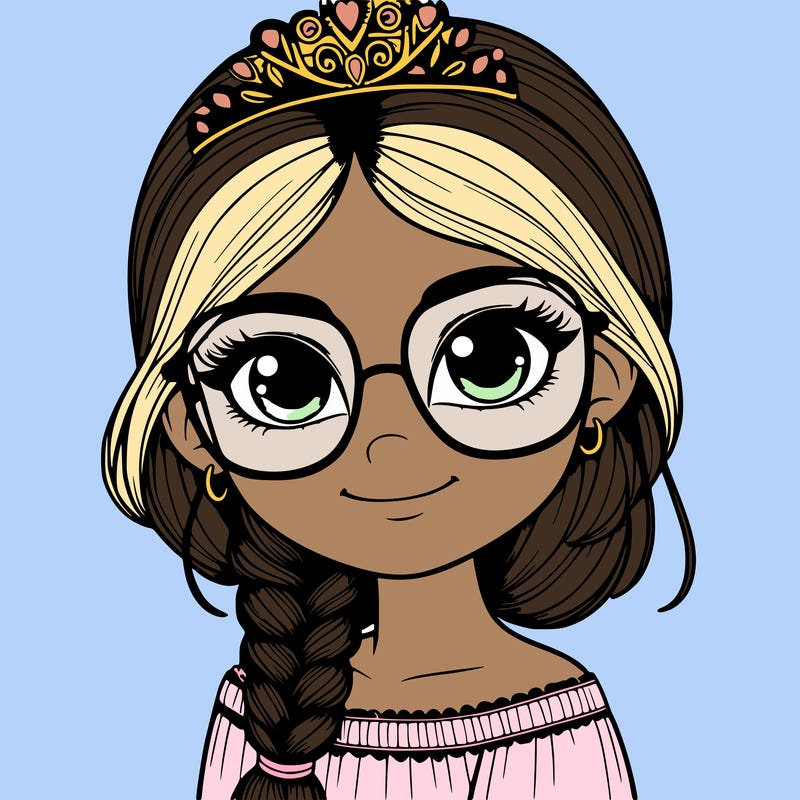 a girl with one braid and glasses who is a princess realistic