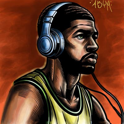 realistic basketball player with beats on