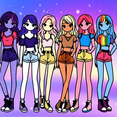 a group of girls wearing crop tops and shorts
