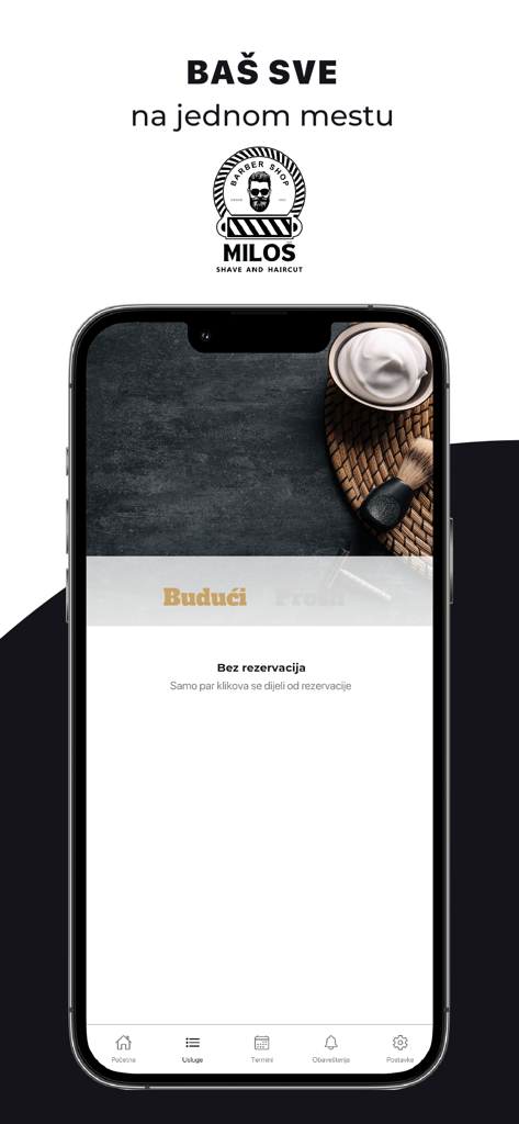 Barber Miloš - Interface of the Barber Milos mobile app for booking haircuts and shaves