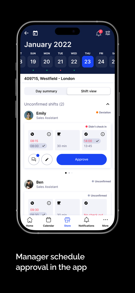 SameSystem - SameSystem app manager interface for approving employee work shifts and schedules